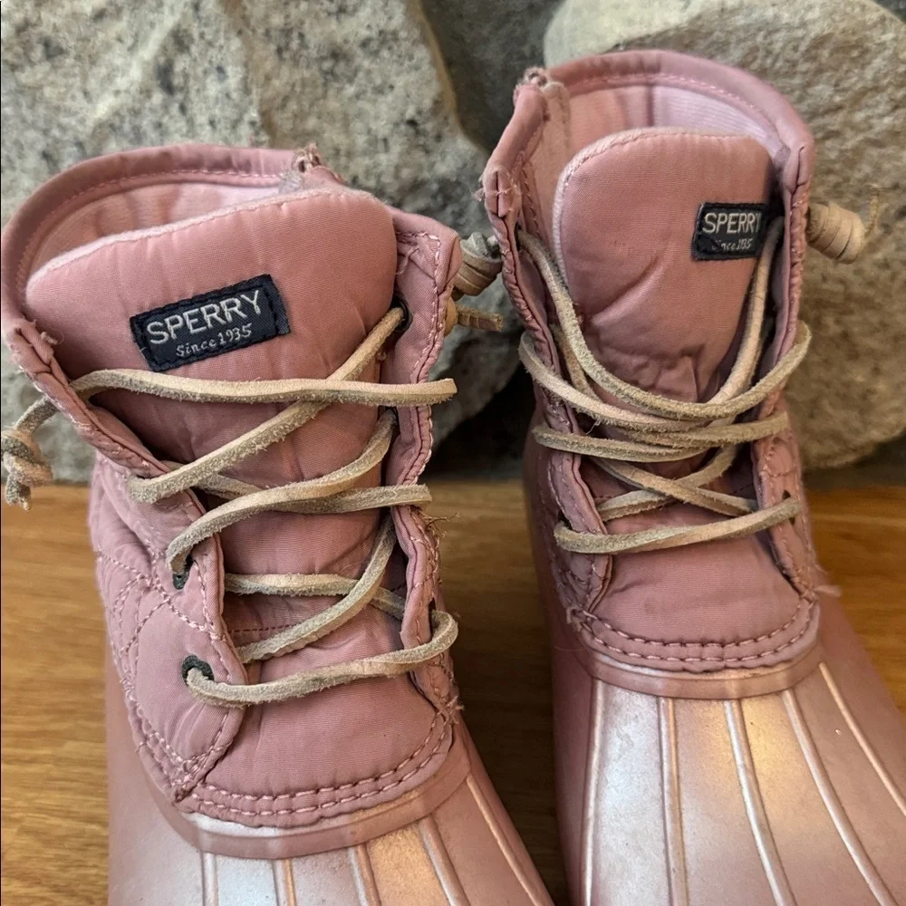 Sperry Saltwater Rose Pink rubber duck Boots quilted nylon youth size 5 - Picture 6 of 6